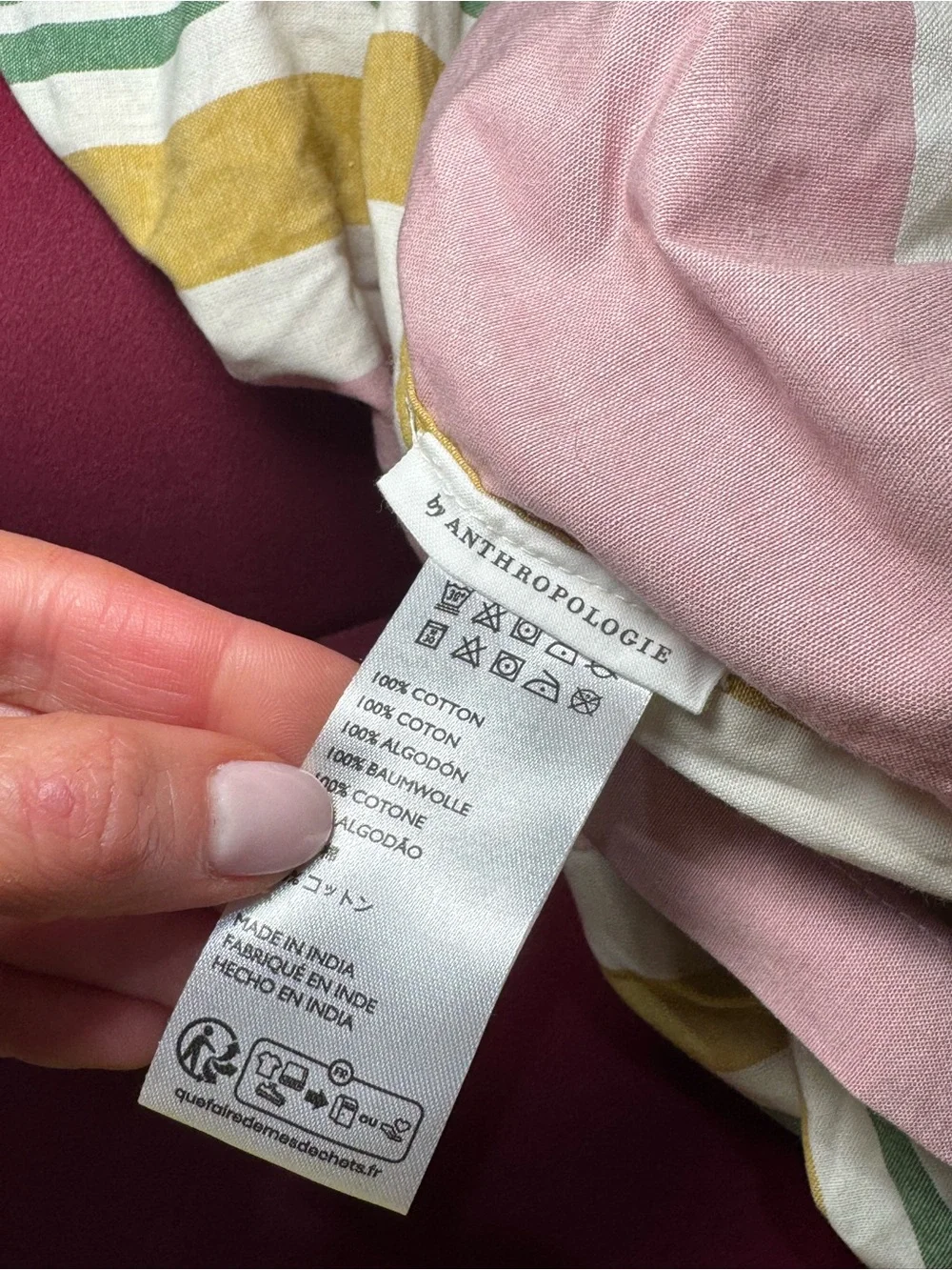 🔆🎀💚 Anthropologie Maeve Mele Striped Ruffle Duvet Cover KING* like new 💚🎀🔆